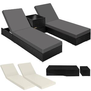 TecTake GmbH 401500 set med 2st solsängar och 1 bord i konstrotting - svart