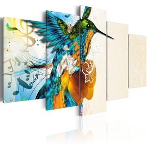 Canvas Tavla - Bird's music (5 delar) - 100x50