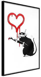 Inramad Poster / Tavla - Banksy: Love Rat - 20x30 Svart ram med passepartout