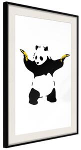 Inramad Poster / Tavla - Banksy: Panda With Guns - 40x60 Guldram med passepartout