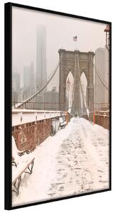 Inramad Poster / Tavla - Winter in New York - 20x30 Svart ram med passepartout