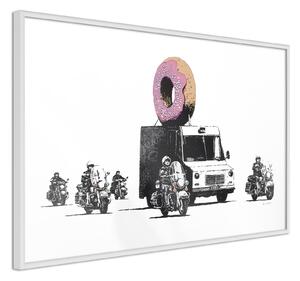 Inramad Poster / Tavla - Banksy: Donuts (Strawberry) - 45x30 Svart ram med passepartout