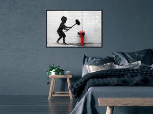 Inramad Poster / Tavla - Banksy: Hammer Boy - 30x20 Vit ram