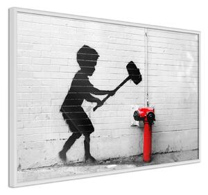 Inramad Poster / Tavla - Banksy: Hammer Boy - 30x20 Vit ram