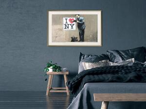 Inramad Poster / Tavla - Banksy: I Heart NY - 90x60 Guldram
