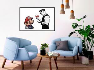 Inramad Poster / Tavla - Banksy: Mario and Copper - 30x20 Guldram