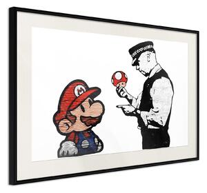 Inramad Poster / Tavla - Banksy: Mario and Copper - 30x20 Svart ram med passepartout