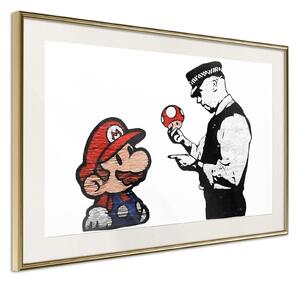 Inramad Poster / Tavla - Banksy: Mario and Copper - 30x20 Vit ram