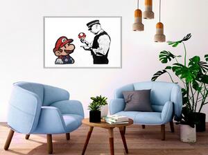 Inramad Poster / Tavla - Banksy: Mario and Copper - 30x20 Guldram