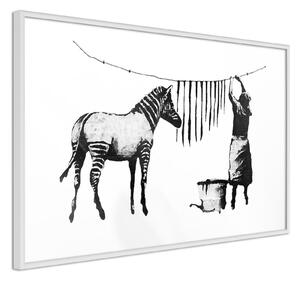 Inramad Poster / Tavla - Banksy: Washing Zebra Stripes - 30x20 Svart ram