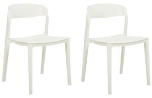 Uppsättning med 2 matstolar Vit Stapelbar Armless Benskydd Plast Konferensstolar Samtida Modern Design Matrum Sittplatser Beliani