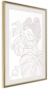 Inramad Poster / Tavla - Beige Leaves - 20x30 Guldram med passepartout