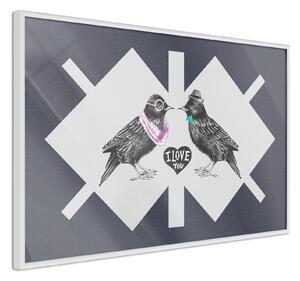Inramad Poster / Tavla - Bird Love - 30x20 Vit ram