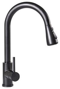 Köksblandare Svart Rostfritt Stål Utdragbar Spray Spiralarm Flexibel Slang Modern Design Enkel Spak Borstad Finish Beliani