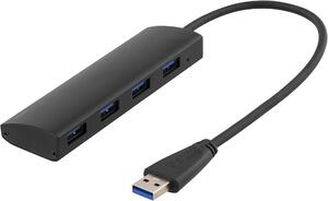 DELTACO USB 3.1 Gen 1 hubb, 4x USB-A hona, aluminium, svart