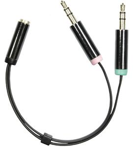 DELTACO 3,5mm mikrofon och stereo hane till 3,5mm hona, 0,1m, svart