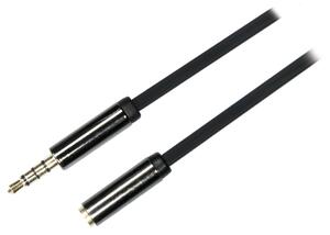 DELTACO ljudkabel, 3,5mm rak hane till 3,5mm hona, 4-pin, 0,5m, svart