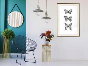 Inramad Poster / Tavla - Butterfly Collection III - 30x45 Guldram med passepartout