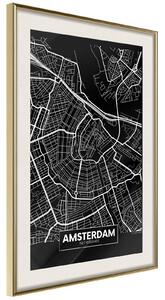 Inramad Poster / Tavla - City Map: Amsterdam (Dark) - 30x45 Svart ram
