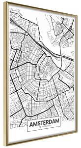 Inramad Poster / Tavla - City map: Amsterdam - 20x30 Guldram