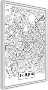 Inramad Poster / Tavla - City map: Brussels - 20x30 Svart ram med passepartout