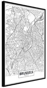 Inramad Poster / Tavla - City map: Brussels - 30x45 Guldram med passepartout