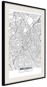 Inramad Poster / Tavla - City map: Brussels - 30x45 Svart ram