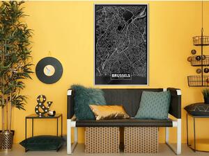 Inramad Poster / Tavla - City Map: Brussels (Dark) - 20x30 Guldram med passepartout