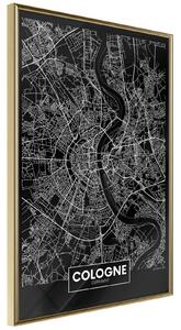 Inramad Poster / Tavla - City Map: Cologne (Dark) - 30x45 Guldram