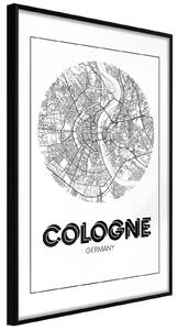 Inramad Poster / Tavla - City Map: Cologne (Round) - 30x45 Svart ram