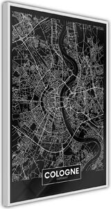 Inramad Poster / Tavla - City Map: Cologne (Dark) - 40x60 Guldram med passepartout