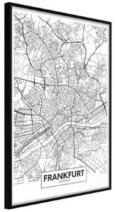 Inramad Poster / Tavla - City map: Frankfurt - 20x30 Guldram med passepartout