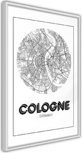 Inramad Poster / Tavla - City Map: Cologne (Round) - 20x30 Svart ram