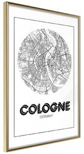 Inramad Poster / Tavla - City Map: Cologne (Round) - 40x60 Guldram