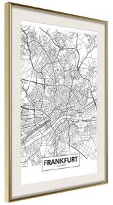 Inramad Poster / Tavla - City map: Frankfurt - 20x30 Guldram