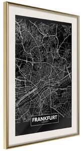 Inramad Poster / Tavla - City Map: Frankfurt (Dark) - 20x30 Vit ram