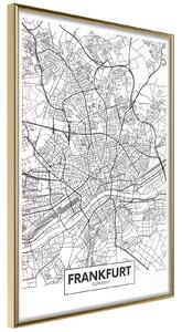 Inramad Poster / Tavla - City map: Frankfurt - 30x45 Guldram
