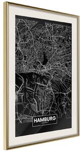 Inramad Poster / Tavla - City Map: Hamburg (Dark) - 30x45 Guldram