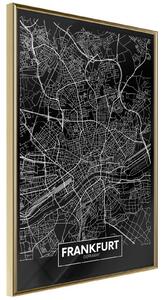 Inramad Poster / Tavla - City Map: Frankfurt (Dark) - 20x30 Guldram