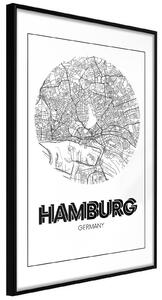 Inramad Poster / Tavla - City Map: Hamburg (Round) - 30x45 Svart ram