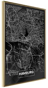 Inramad Poster / Tavla - City Map: Hamburg (Dark) - 20x30 Guldram