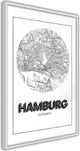 Inramad Poster / Tavla - City Map: Hamburg (Round) - 20x30 Svart ram