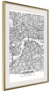 Inramad Poster / Tavla - City Map: London - 20x30 Svart ram