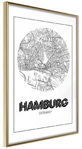 Inramad Poster / Tavla - City Map: Hamburg (Round) - 40x60 Guldram