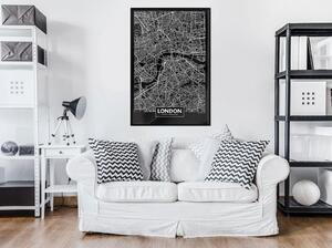Inramad Poster / Tavla - City Map: London (Dark) - 20x30 Guldram med passepartout