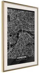 Inramad Poster / Tavla - City Map: London (Dark) - 40x60 Guldram med passepartout