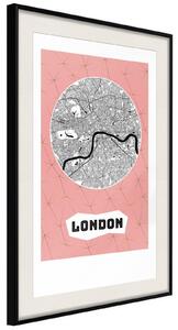 Inramad Poster / Tavla - City map: London (Pink) - 20x30 Guldram med passepartout