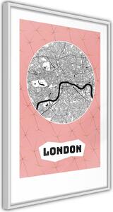 Inramad Poster / Tavla - City map: London (Pink) - 40x60 Svart ram