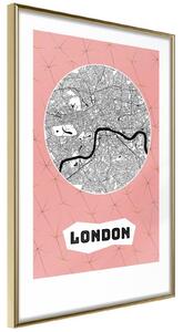 Inramad Poster / Tavla - City map: London (Pink) - 20x30 Guldram