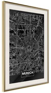 Inramad Poster / Tavla - City Map: Munich (Dark) - 20x30 Svart ram med passepartout